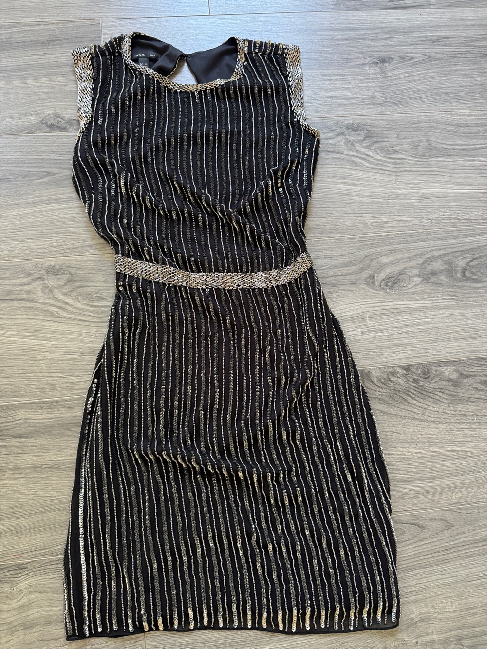 Black & Silver Sleeveless Beaded Mini Dress